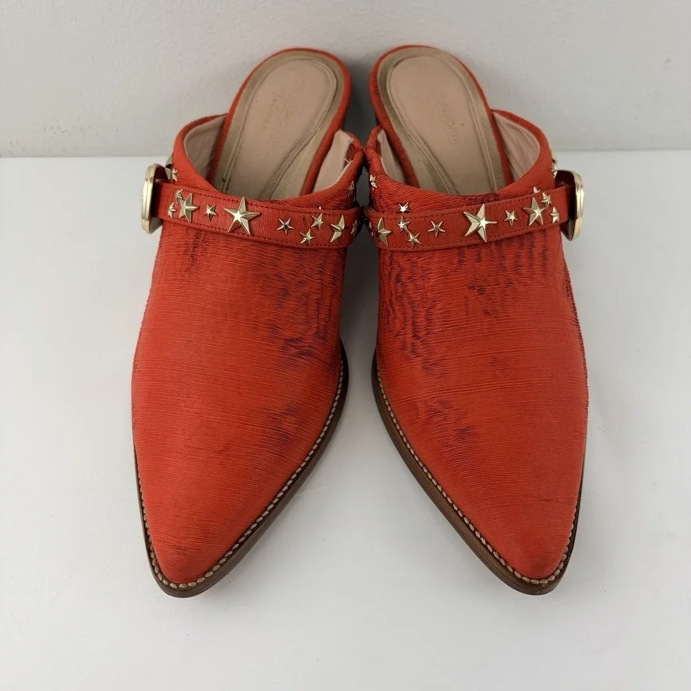 Matisse Kate Bosworth Orangey Red Western‎ Mule Heels Women 7.5 M Leather Brazil